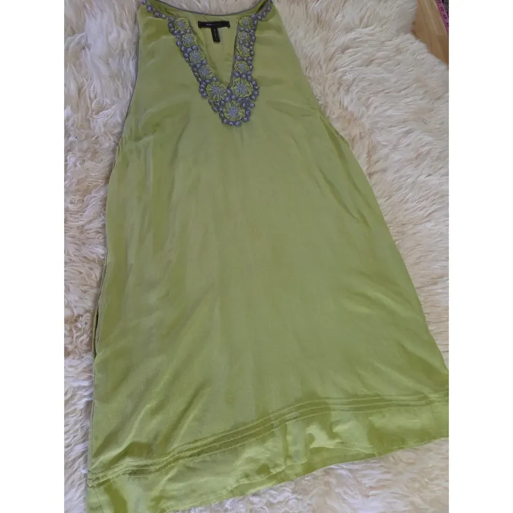 BCBGMAXAZRIA Green 100% Silk Sleeveless Tank Dress Mini Racerback M - Picture 4 of 15